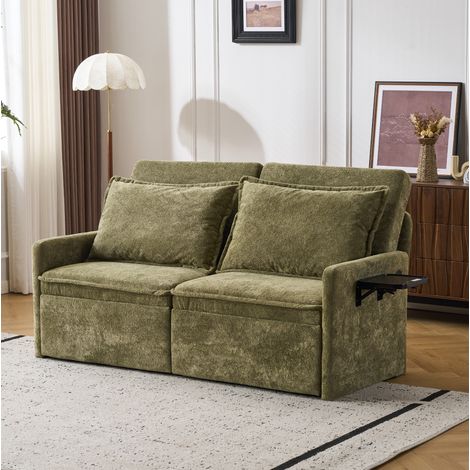 Schlafsofa in Grün aus Chenille mit 5-fach verstellbarer Rückenlehne, USB/Type-C und Stauraum,172,5 x 71 x 95 cm (1/5)