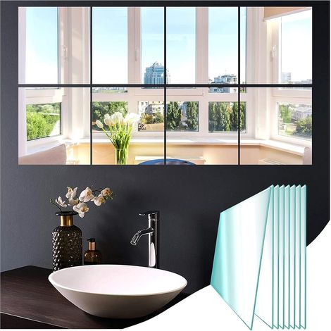 Verre Miroirs Muraux Autocollant 20.5x20.5cm Miroir Adhésif Décoratif Miroirs Carrés sans Cadre pour Salle de Bain, Cuisine, Chambre Entrée et Salon (1/5)