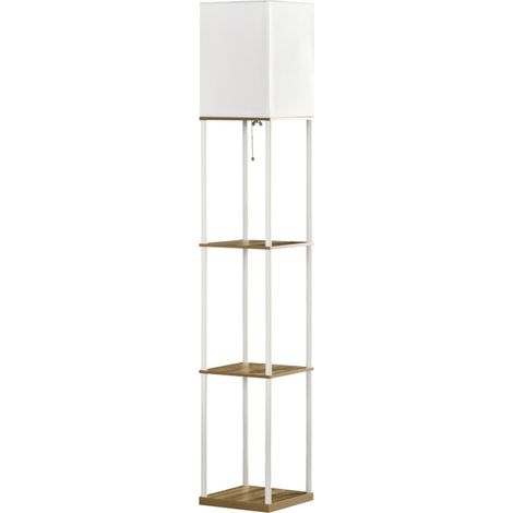 Lámpara de pie blanca con estantes, MDF y metal, 26 x 26 x 159 cm (1/5)