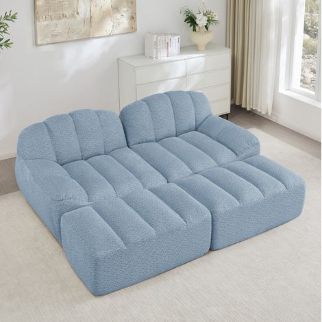 Divano modulare 2 posti con 2 pouf, schiuma 32D, blu DESVIAE (1/5)