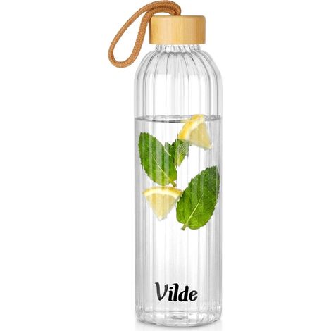 Glass Water Bottle 750ml with Bamboo Lid (1/5)