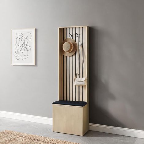Meuble d'entrée avec banc et rangement chaussures en MDF (1/5)