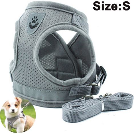 Ensemble harnais et laisse pour chiens et chats, harnais rembourré en maille douce, harnais de poitrine réfléchissant, réglable et respirant pour la marche, la course et l'entraînement. (1/4)
