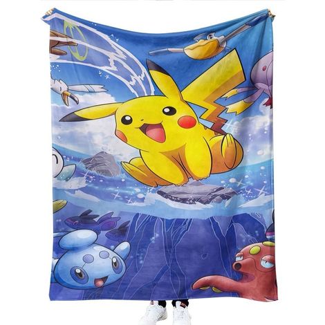 Couverture Pikachu - Flanelle Anti-Peluches - Pour Enfants et Adultes - Usage Intérieur - 150 x 200 cm - 1 Pièce