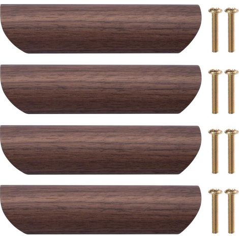 Poignée de Meuble en Bois 4Pcs Poignée de Tiroir Bouton de Porte Cuisine Poignées de Placard en Bois pour Cuisine Armoire Commode Tiroir, 96mm Distance Entre les Trous (Noyer Noir) (1/5)