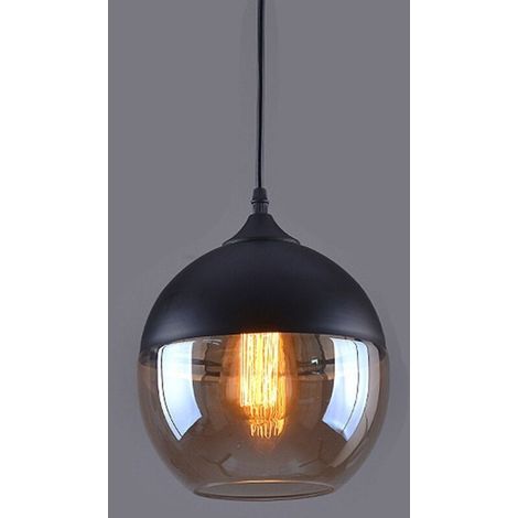 Suspension Design Sphère Style Retro Vintage Contemporain , Lustre Abat-jour en Verre Corde ajustable Luminaire Salle à manger Chambre à Coucher Salon Bar,fumé
