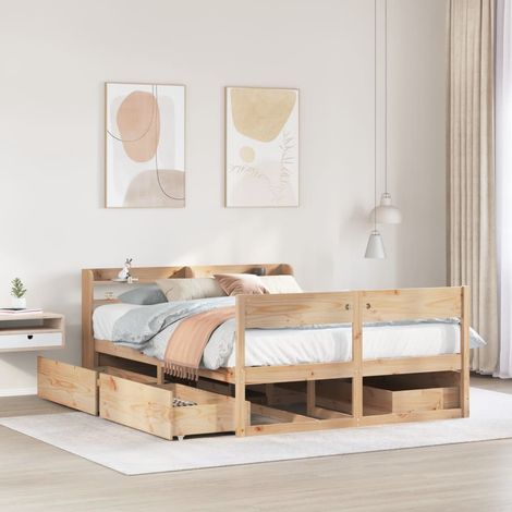 Bed Frame without Mattress 135x190 cm Double Solid Wood Pine vidaXL (1/5)
