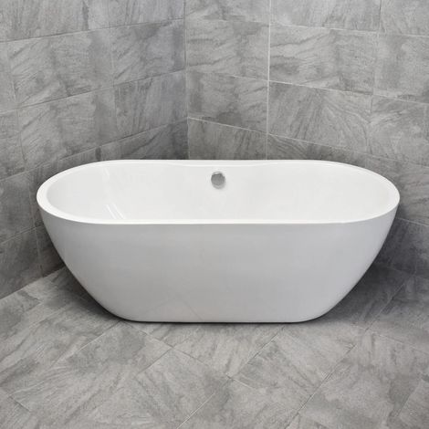 Flo Freestanding Bath 1655mm x 745mm Modern White Acrylic with Click Waste (1/5)