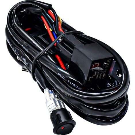Kit Câblage Barre Lumineuse LED - 300 W - 16 AWG - Relais 40 A 12 V - Interrupteur Bouton-Poussoir - Pour Véhicules Hors Route - 1 Pièce