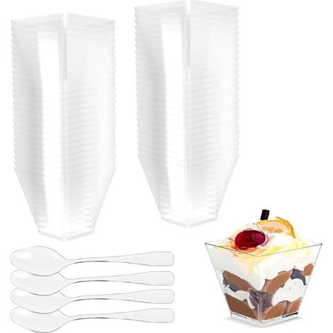 YMYNY 50 Stück Dessertbecher mit 50 Stück Löffeln, 60 ml Dessertschalen, Dessertbecher aus Kunststoff, wiederverwendbar