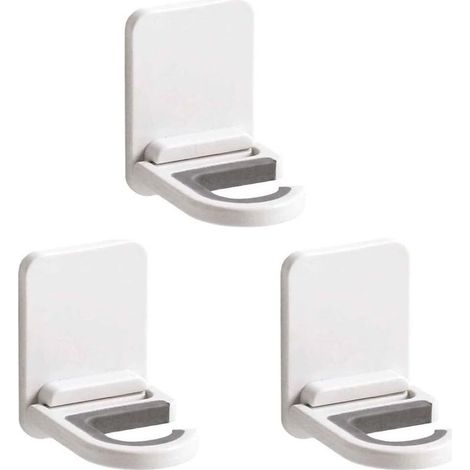 Lot de 3 supports muraux autocollants antidérapants pour serpillière, balai, cuisine, garage, jardin - Blanc (1/5)