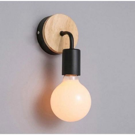 Applique Murale - Lampe Murale En Fer Et Bois - E27 - Pour Chambre Enfant Salon Bar Hôtel - 9,5 x 10 x 14 cm - 1 Pièce