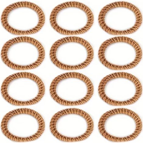 Lot de 12 ronds de serviette en rotin de style bohème, pratiques et réutilisables, supports de table tissés rustiques pour mariage (1/5)