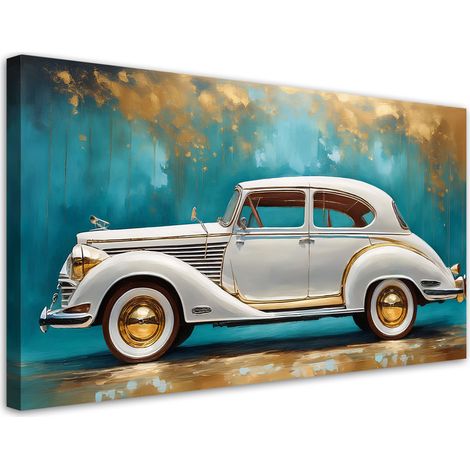 Tableau déco Voiture ancienne Fond turquoise rétro 80x40 (1/5)