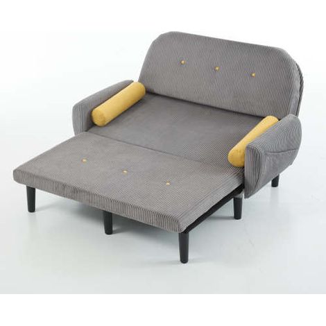 Canapé deux places en velours côtelé noir pour le salon, utilisable comme lit de jour et fauteuil inclinable avec espace de rangement.
