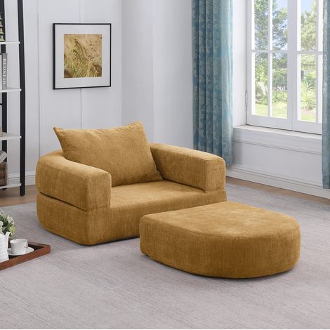 Canapé modular de chenilla amarillo, sofá seccional reversible sin montaje (1/5)