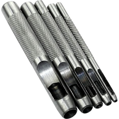Lot de 5 Outils de Poinçonnage/Outil Perforateur/Perforatrice de 2/3/4/6/8mm - Poinçon Creux pour Faire des Trous - Ceinture/Cuire/Liège/Tissu/Bracelet de Montre - Marteau - Acier