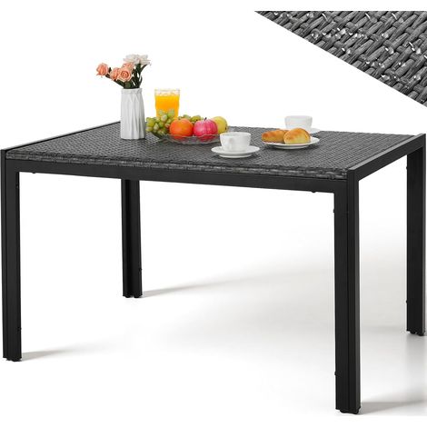 Tavolo da Giardino Rettangolare 4-6 Persone in PE Rattan, 119x74 cm Tavolo da Pranzo Esterno, Resistente alle Intemperie per Terrazza Balcone, Giardino, Facile da Pulire, Grigio (1/5)