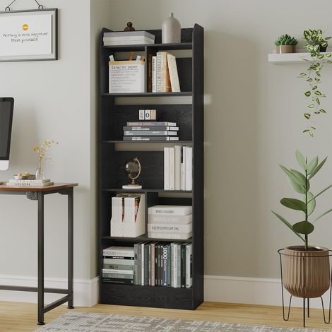 Bibliothèque 6 Niveaux cloison, 24 x 60 x 170 cm Noir Étagère, Meuble de Rangement Livres, Cloison Séparateur, Présentoir, Pour Salon, Chambre, Bureau (1/5)