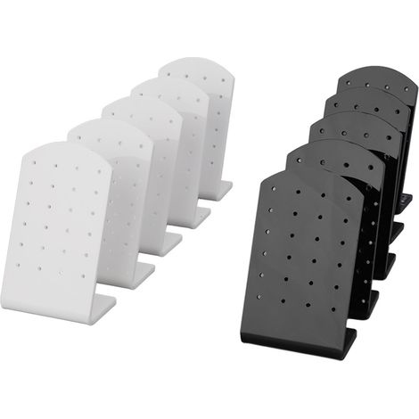 Lot de 10 supports à boucles d'oreilles en acrylique forme L (24 trous), pour femmes et filles. Coloris noir et blanc. (1/5)