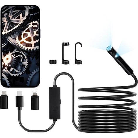 Caméra Endoscopique Double Objectif 5 m HD 1920x1440 Câble Semi-Rigide IP67 8+1 LED pour Android iOS Auto Plomberie (1/5)