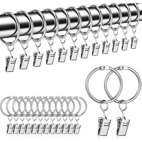 50 Gardinenringe mit 50 Gardinenclips, 25 mm Innendurchmesser, Gardinenstangenringe geeignet für Wäscheleinen-Duschvorhänge (1/5)