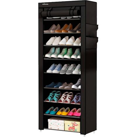 Schuhregal aus Stoff mit 10 Ebenen (58 x 28 x 162 cm), Lagerschrank, mit Schutzhülle, für High Heels, Hausschuhe und Sportschuhe (schwarz)