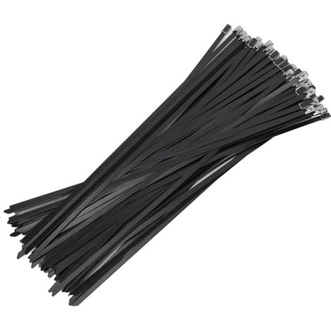 Lot de 100 serre-câbles en métal noir avec revêtement en acier inoxydable autobloquant très résistant Fermeture éclair Organiseur multifonction 20 cm (1/5)