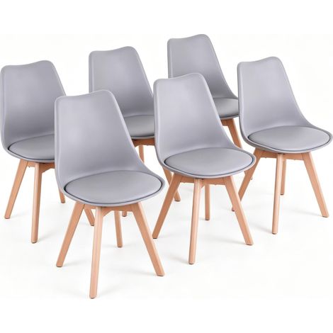 Set di 6 sedie da pranzo grigie in similpelle e plastica con gambe in legno HOMVRA (1/5)
