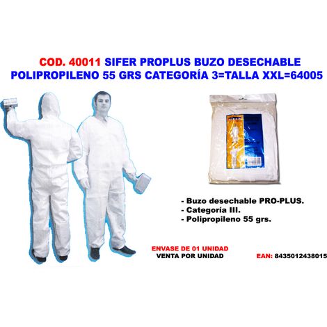 Combinaison de protection jetable Sifer Polypropylène 55g Cat 3 Fitos XXL 64005