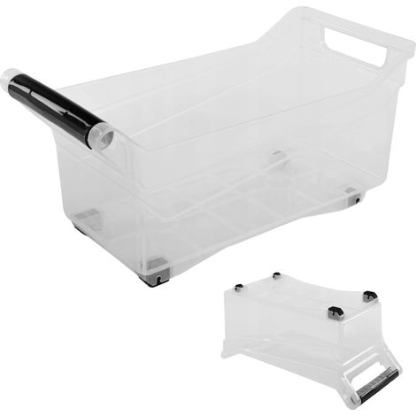 Contenedor de almacenamiento, plástico resistente, 38 x 17 x 18 cm, 10 litros, diseño transparente, móvil con ruedas. (1/5)