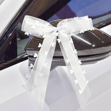 50 Pièces Nœuds de Voiture pour Mariage en Satin Blanc, Décoration Élégante Antenne et Intérieur, Accessoires Cérémonie - (1/5)