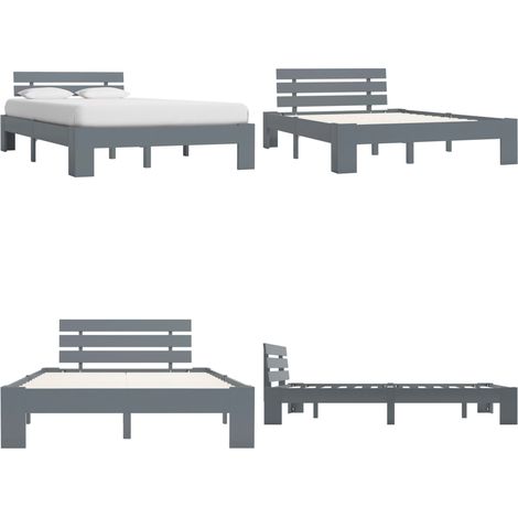 Massivholzbett Grau Kiefer 140x200 cm - Massivholzbette - Holzbettrahmen - Kiefernbett - Doppelbett - Grau - Home & Living (1/5)