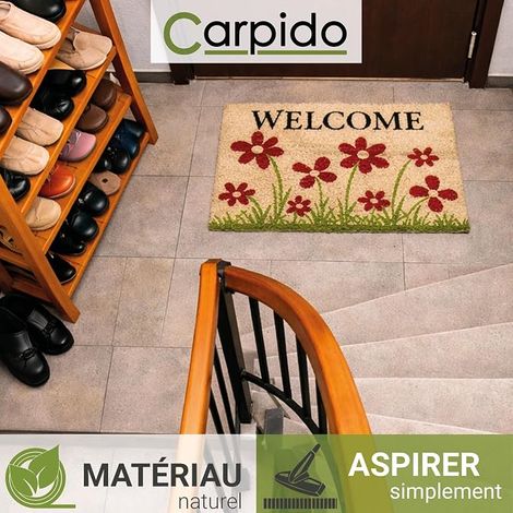 Paillasson Coco Prairie Fleurie Naturelle - 40 x 60 cm - Tapis d'entrée - Paillasson Coco avec Dos en Vinyle - Matériau Naturel - Coco (1/4)