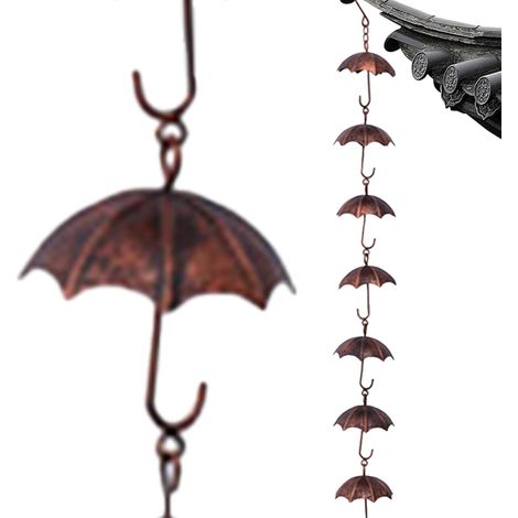 Catene per la raccolta dell'acqua piovana per grondaie, catene metalliche da 1 metro con 8 supporti per ombrelli, ornamenti decorativi effetto ruggine, catene per pluviali esterni