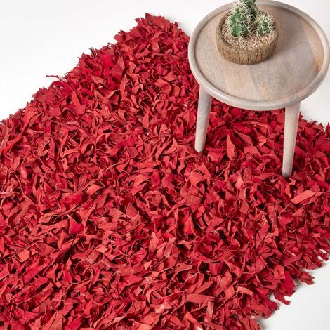 HOMESCAPES Tapis Shaggy Cuir Dallas Rouge 120 x 180 cm