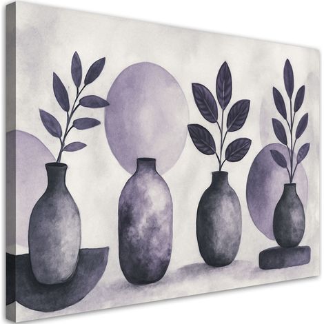 Quadro su tela, Vasi Foglie Acquerello Viola - 120x80 (1/3)
