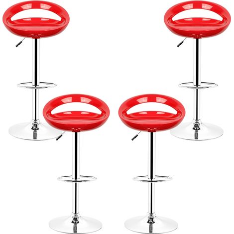 Hofuton Tabourets de Bar Lot de 4, Siège en Plastique ABS, Chaise Haute Bar avec Support Lombaire et Repose-Pieds, Rouge (1/5)
