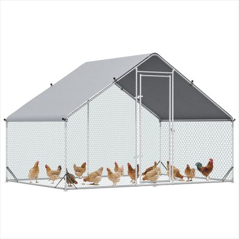 Poulailler Enclos 6 m² acier galvanisé avec abri couvert 3 x 2 x (1/5)