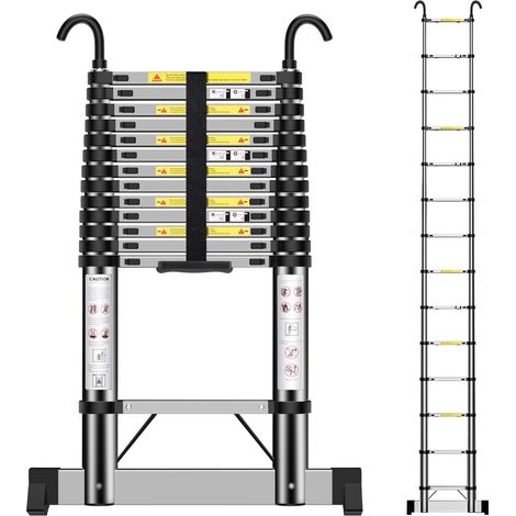 Échelle Télescopique 4,7m, Extensible avec Crochets, Réglable sur Plusieurs Niveaux, pour Les Travaux de Bricolage et de Jardinage, Poids: 17kg (1/5)