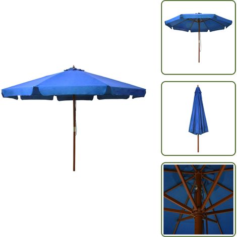 The Living Store Ombrellone da Esterni con Palo in Legno 330 cm Azzurro - Ombrellone in legno