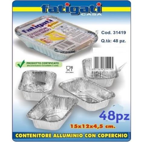 Trade Shop - SET 48 STK ALUMINIUM TABLETT BEHÄLTER MIT DECKEL KÜCHE 15X12X4CM -