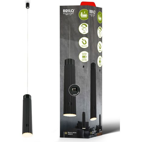 Briloner Suspension sans fil hauteur réglable Ø4,5 x 20,5 cm 3,5 W 280 lm 3000 K blanc chaud dimmable noir - Suspension à batterie pour salle à manger cuisine salon (1/5)