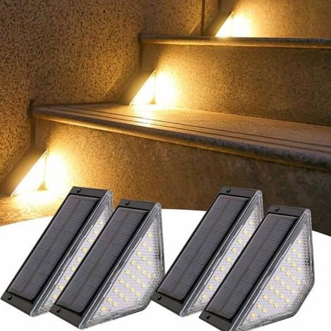 Lampe de pont solaire LED, Lot de 4 Lampe Solaire Exterieur, Blanc chaud, IP44 Etanche, pour escaliers, marches, clôtures, chemins (1/5)
