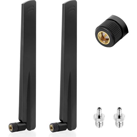 Lot de 2 antennes Wi-Fi double bande 2,4 GHz 5 GHz 5,8 GHz 18 dBi MIMO RP-SMA/TS9 mâle Antenne pour routeur Wi-Fi, ordinateur de bureau, adaptateur USB, cartes PCI-E, caméra IP de sécurité, moniteur (1/5)