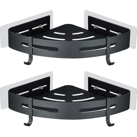 Etagere Douche d'Angle sans Percage, 2 Pièces Noir Mat Support Adhésif Haute Résistance pour Gel & Shampoing, en Aluminium, Capacité 15 kg (1/4)