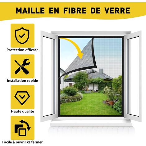 Moustiquaire Fenetre avec Crochet et Boucle,130x150cm Moustiquaire pour Fenêtre sans Perçage, Moustiquaire en Fibre de Verre (Noir) (1/5)