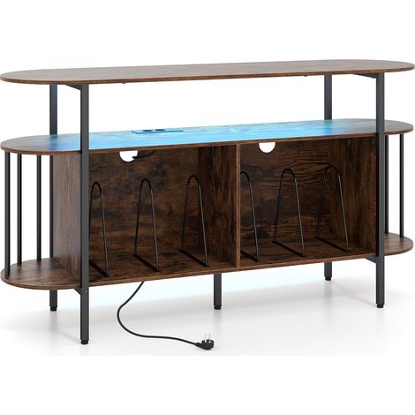 Turntable Stand with LED Lights & Charging Station, Rustic Brown (1/3)