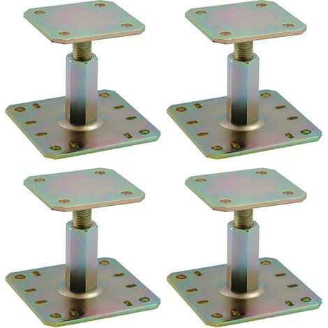 Simpson Strong Tie – Lot de 4 pieds de poteau réglables – Acier S235JR électro-zingué – Hauteur réglable 100 à 150 mm – Fixation sur béton et bois massif