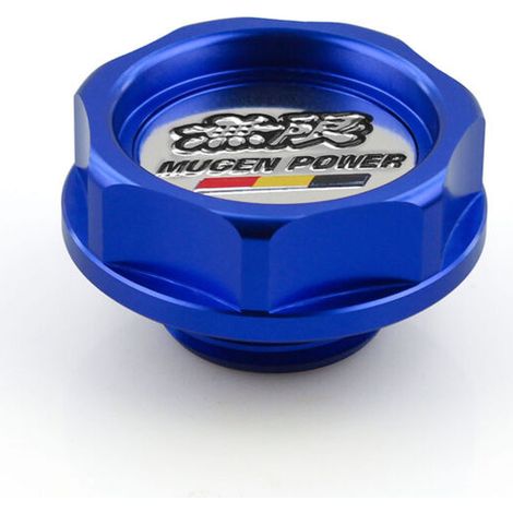 Couvercle de réservoir d'huile en aluminium, bouchon de remplissage d'huile moteur de course MUGEN en carbone bleu (1/5)